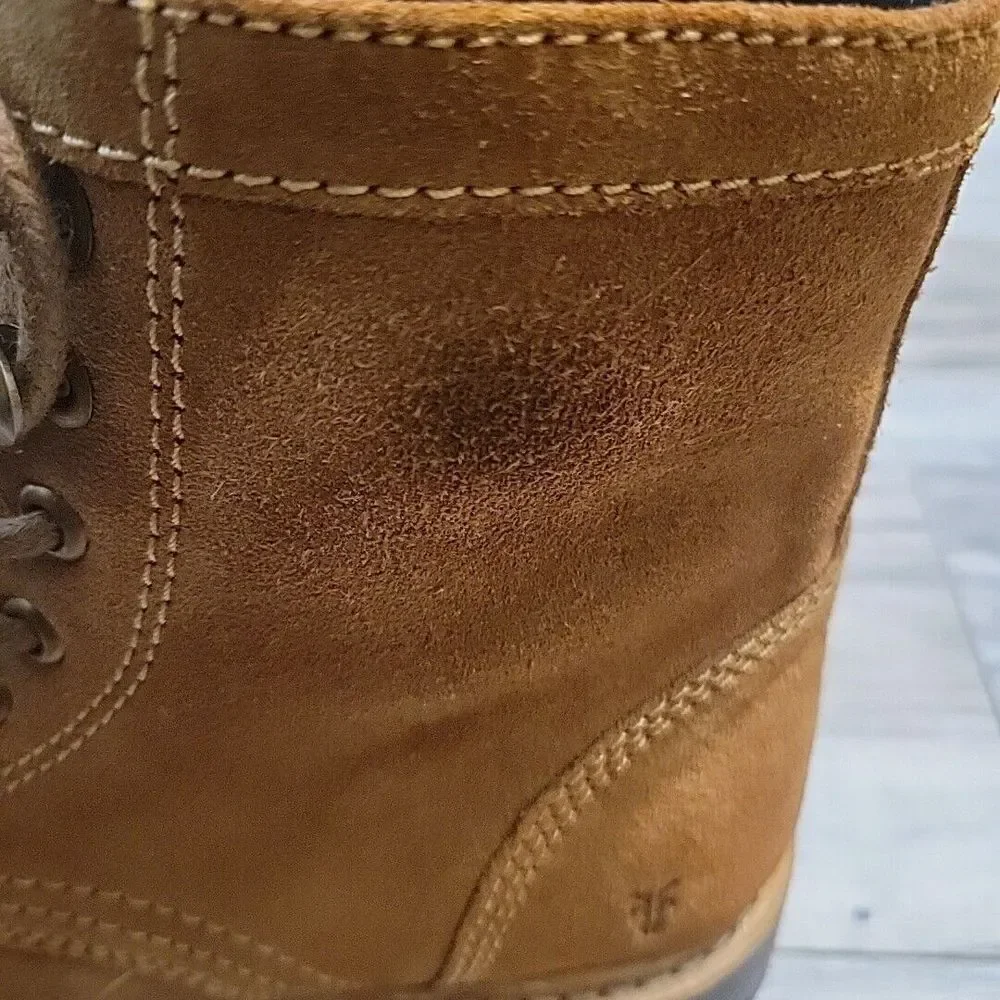 Frye Russell Boots Mens 9.5M‎ Brown Suede Leather Lace-Up Zip Side Stylish NEW